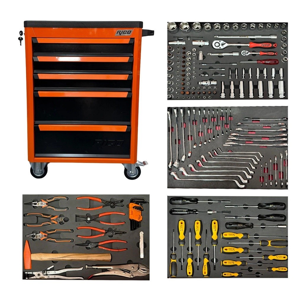 Rico Dolu Takım Arabası 185 Parça 5 Çekmeceli Kilitli - 025-TA0016 Rico Dolu Takım Arabası 185 Parça 5 Çekmeceli Kilitli