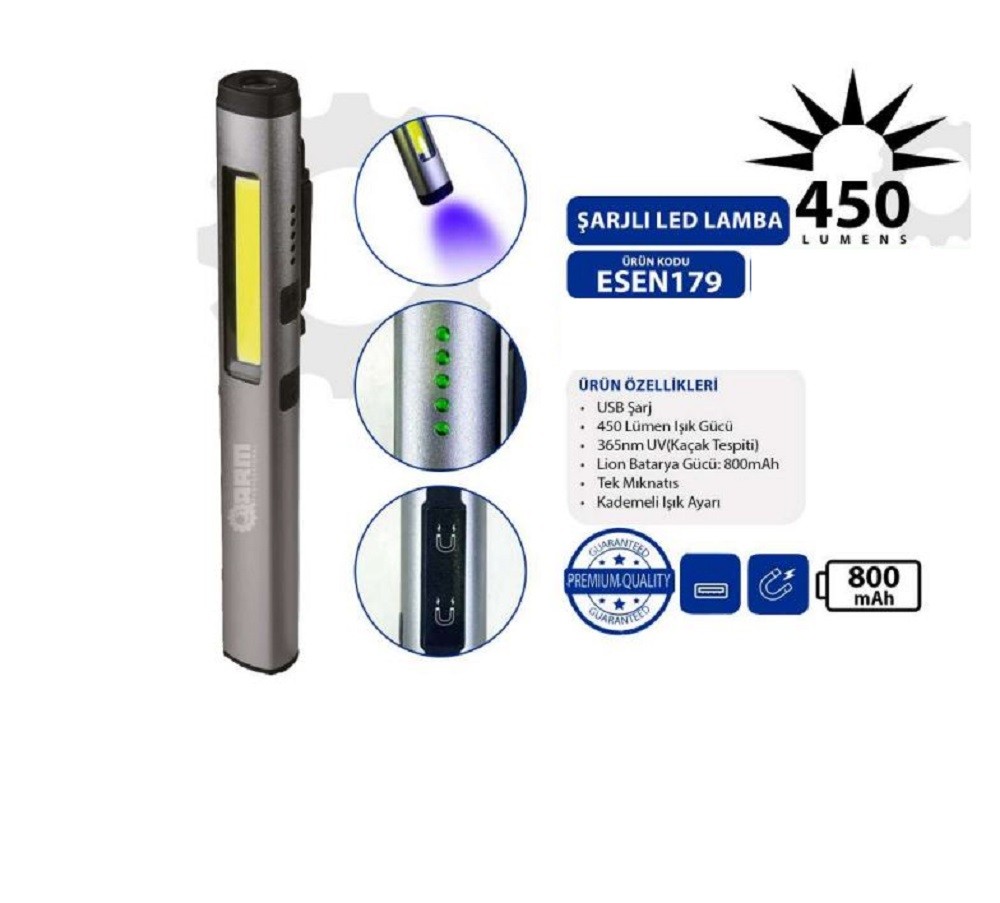 ARM 450 Lümen Kalem Led Lamba Ultra Viyole Işık Profesyonel - ESEN179 ARM 450 Lümen Kalem Led Lamba Ultra Viyole Işık Profesyonel