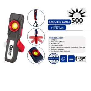 ARM 500 Lümen Şarjlı Mıknatıslı Led Lamba Tripodlu