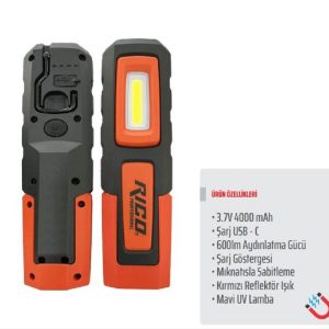 Rico 600 Lümen Şarjlı Mıknatıslı Led Lamba
