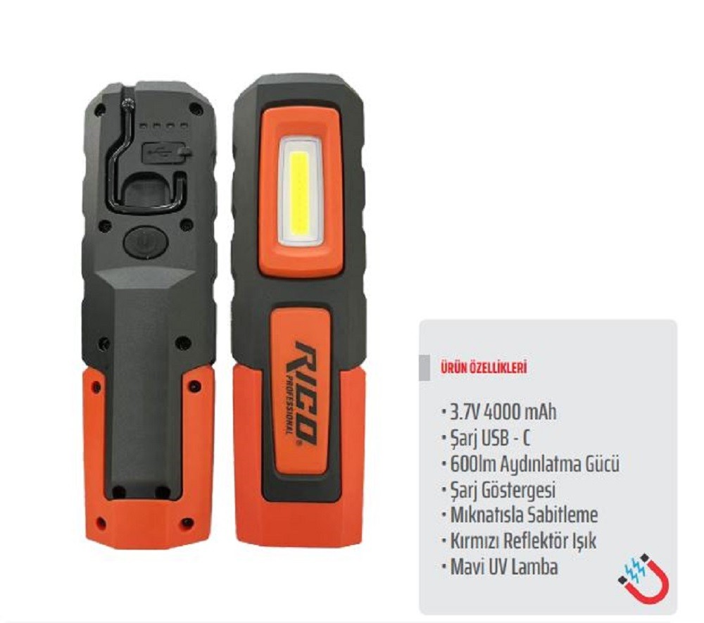 Rico 600 Lümen Şarjlı Mıknatıslı Led Lamba - 013-RC0031 Rico 600 Lümen Şarjlı Mıknatıslı Led Lamba