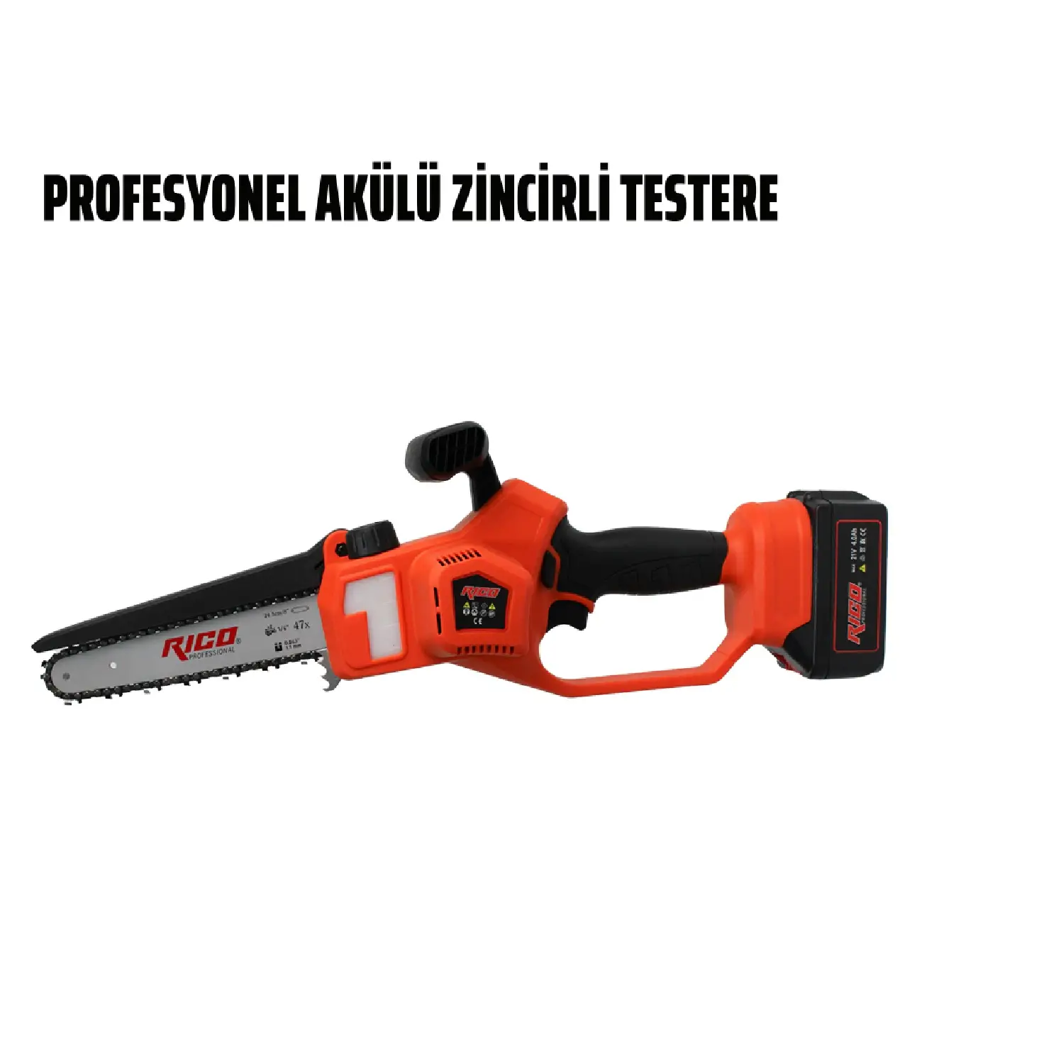 Rico Profesyonel Şarjlı Zincirli Testere 21V–4Ah Lithium-Ion Batarya - 028-RE0001 Rico Profesyonel Şarjlı Zincirli Testere 21V–4Ah Lithium-Ion Batarya