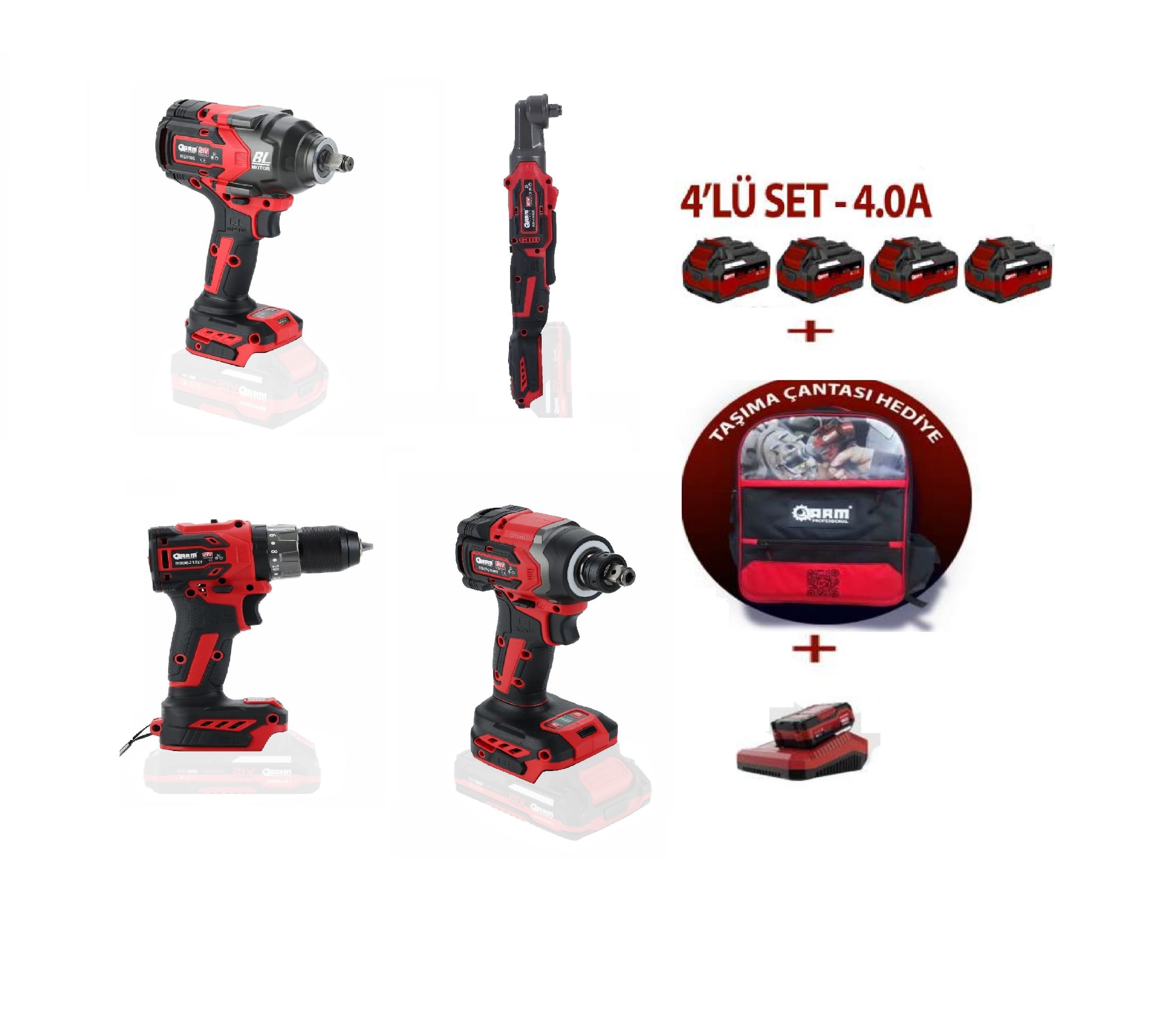 1145-850 ARM Şarjlı Vidalama Matkap Set - RB-818 JB120 RB-DB2102T- RB-SD2108W