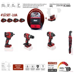 ARM Şarjlı Matkap Şarjlı Somun Sökme Şarjlı Cırcır 4'Lü Set