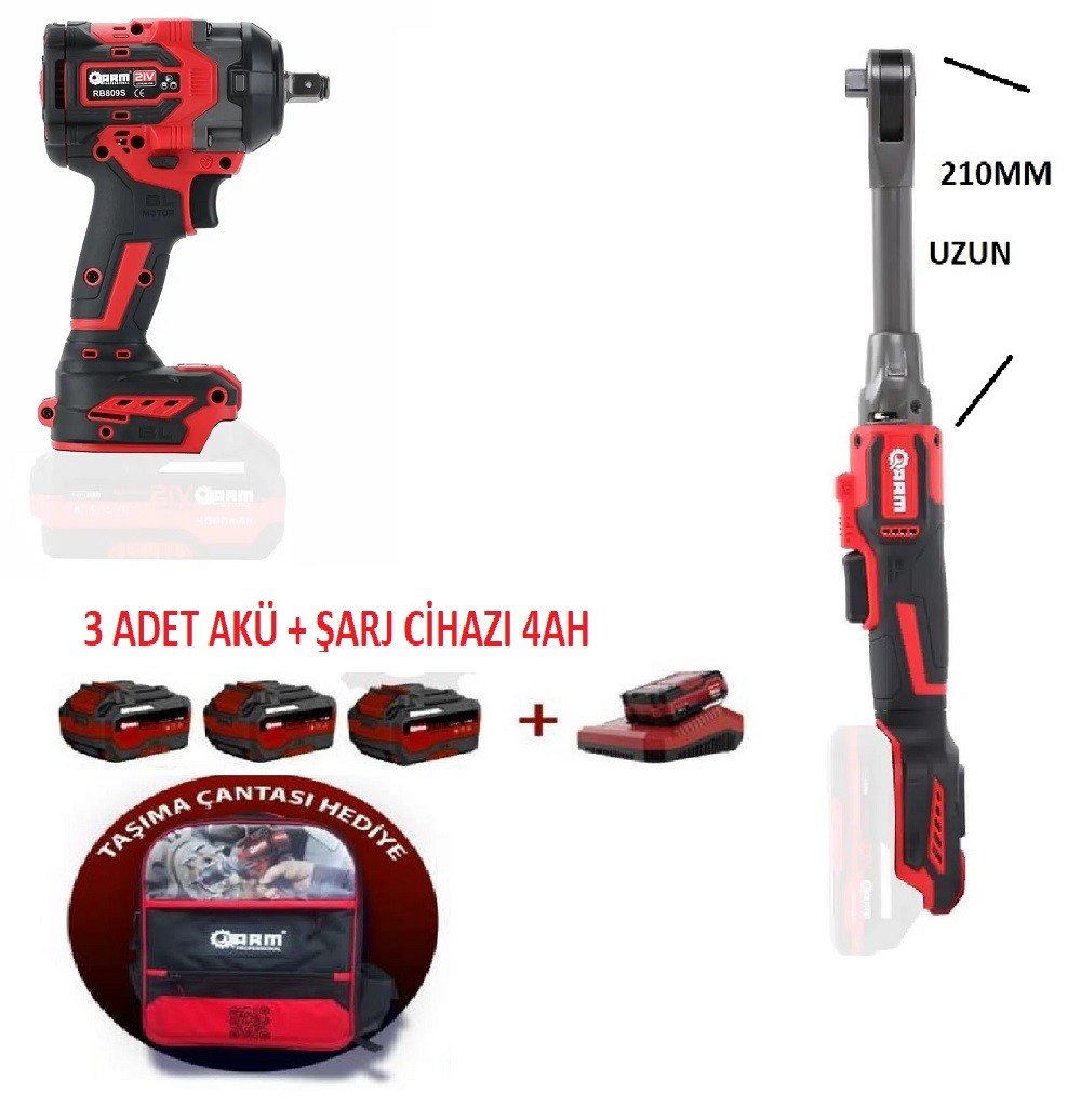 ARM Şarjlı 2’li Set 1/2 850Nm Somun Sökme 1/2 Şarjlı Cırcır 4Ah - ARMSET-0850 ARM Şarjlı 2’li Set 1/2 850Nm Somun Sökme 1/2 Şarjlı Cırcır 4Ah