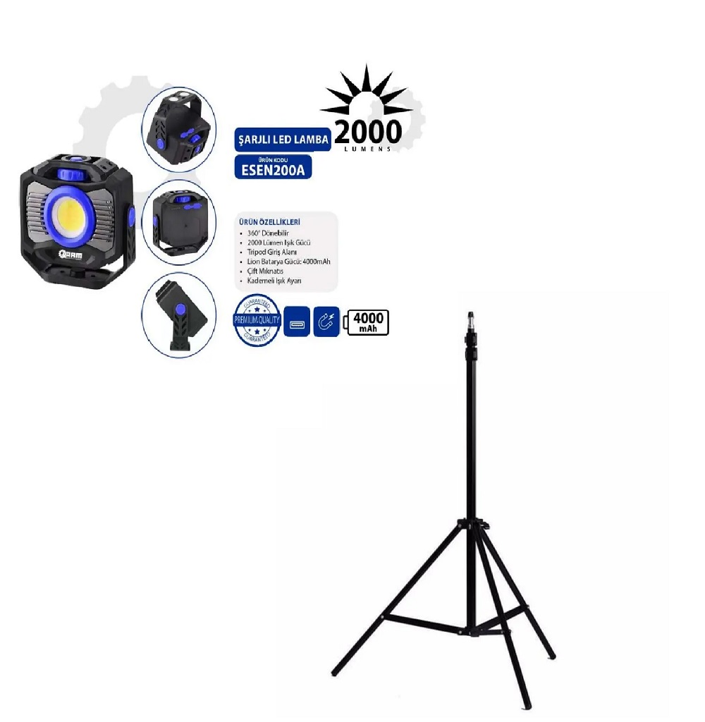 ARM Şarjlı Led Lamba Fener Işıldak 2000 Lümen ESEN200A - ESEN200A ARM Şarjlı Led Lamba Fener Işıldak 2000 Lümen ESEN200A