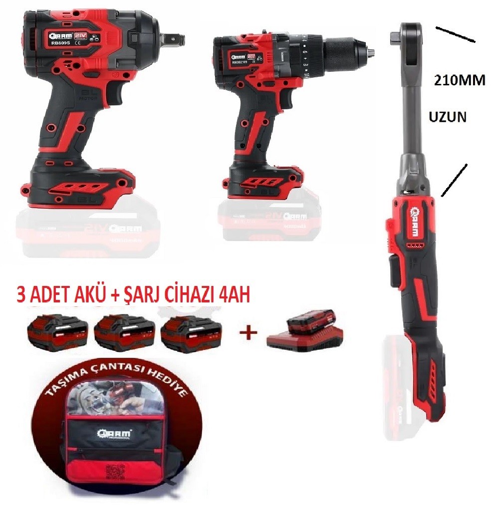 ARM Şarjlı Set 1/2 1100Nm Somun Sökme Şarjlı Cırcır Matkap 4Ah - ARM-SET-01100 ARM Şarjlı Set 1/2 1100Nm Somun Sökme Şarjlı Cırcır Matkap 4Ah