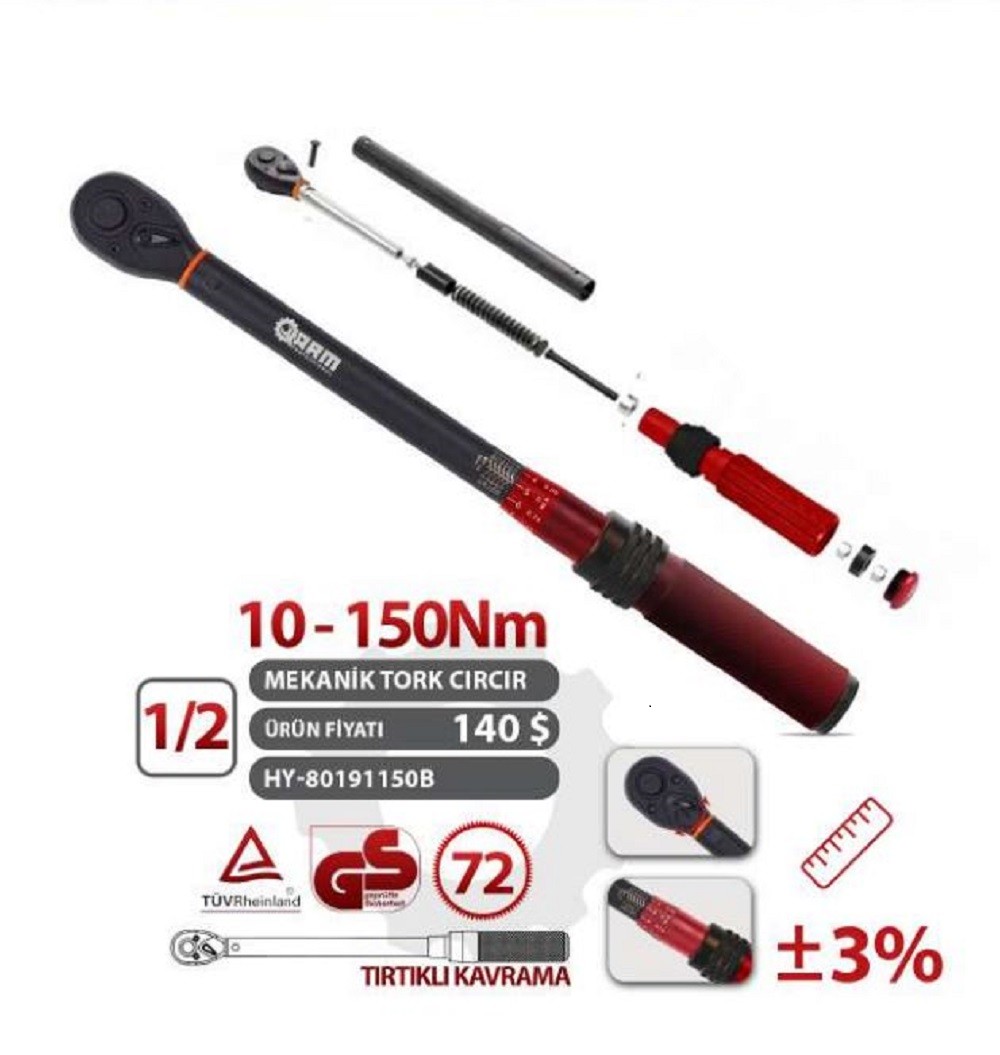 ARM 1/2 10-150Nm Cırcırlı Tork Kolu Anahtarı - HY-80191150B ARM 1/2 10-150Nm Cırcırlı Tork Kolu Anahtarı